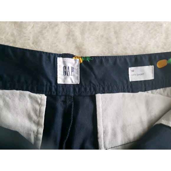 Sz 10 GAP Shorts Women Navy Pineapple Chino City Mid Rise Pockets Stretch EUC - Picture 3 of 7